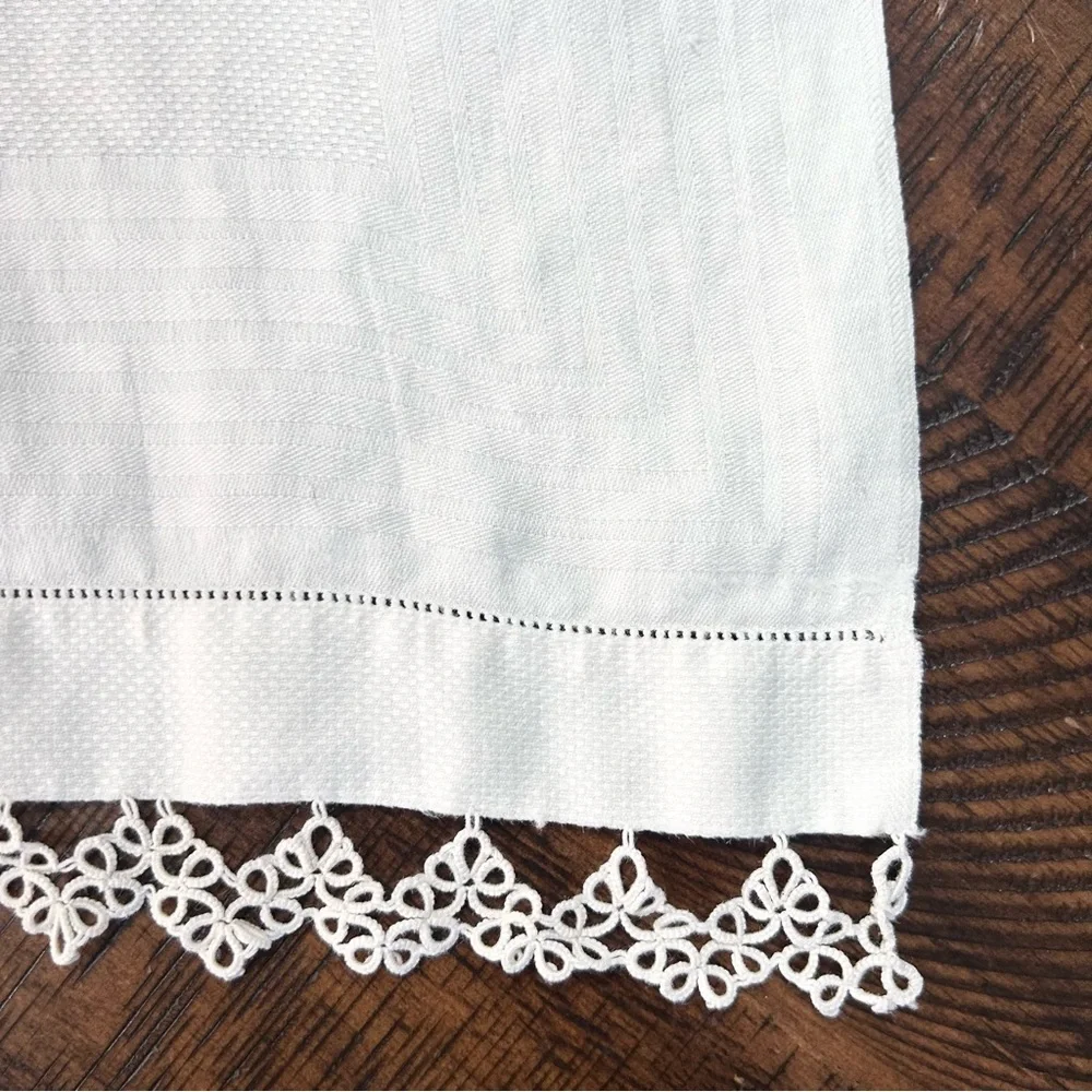 Vintage Table Runner Dresser Scarf Off White Crochet Scalloped‎ Edges Cotton